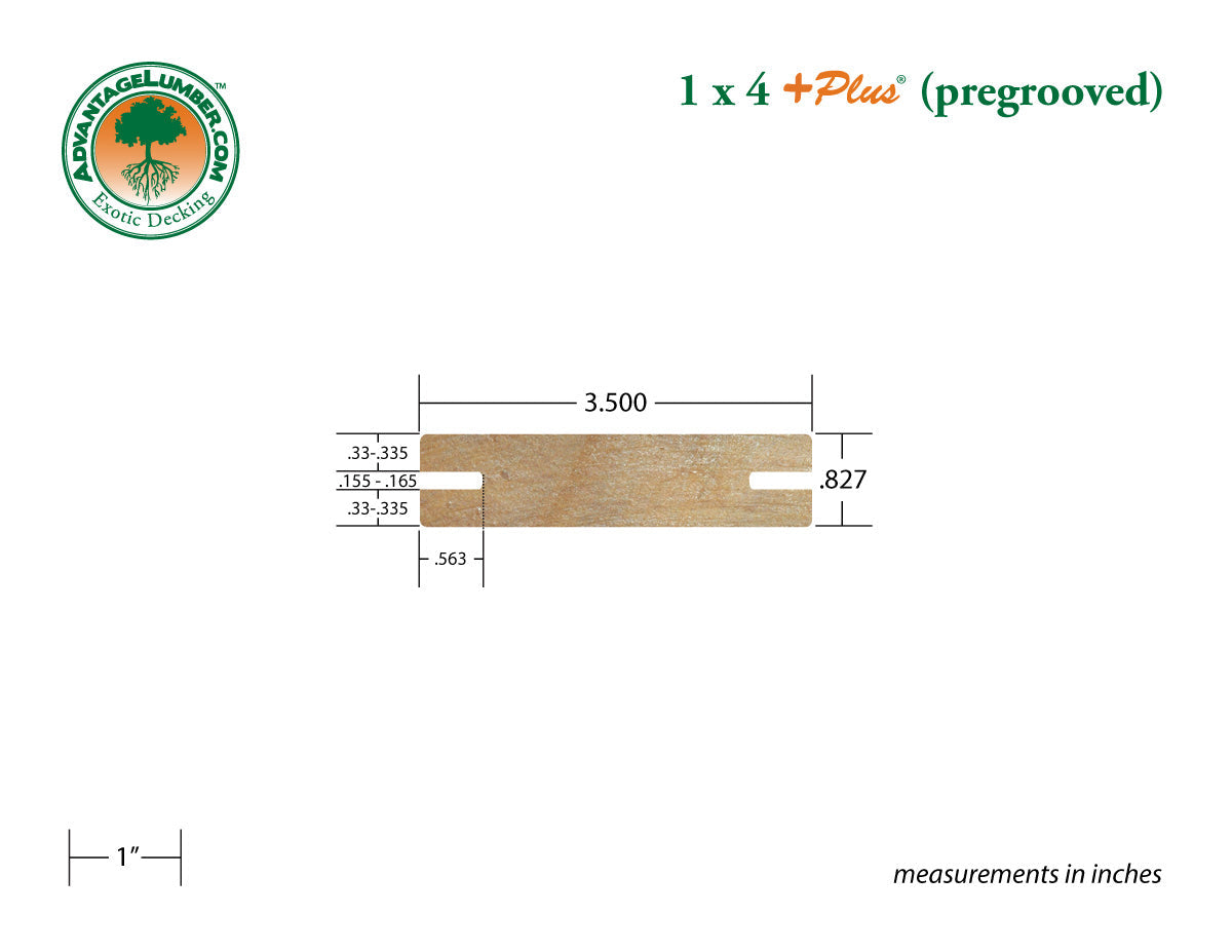 1 x 4 +Plus® Garapa Wood Pregrooved Decking (21mm x 4)