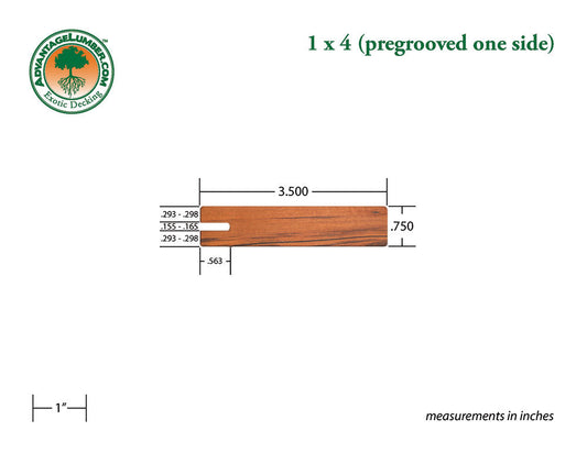 1 x 4 Tigerwood One Sided Pre-Grooved Decking