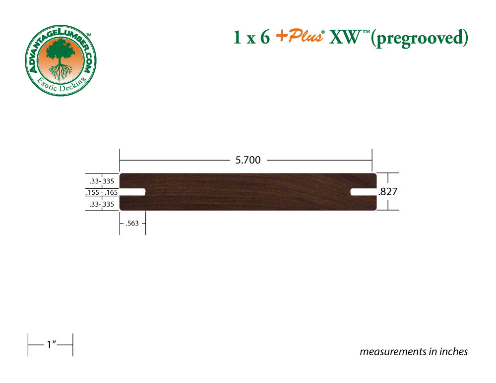 1 x 6 +Plus® XW™ Ipe Wood Pregrooved Decking (21mm x 145mm)