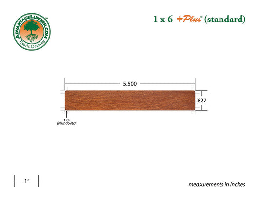 1 x 6 +Plus® Cumaru Wood Decking, B-Grade Random Length