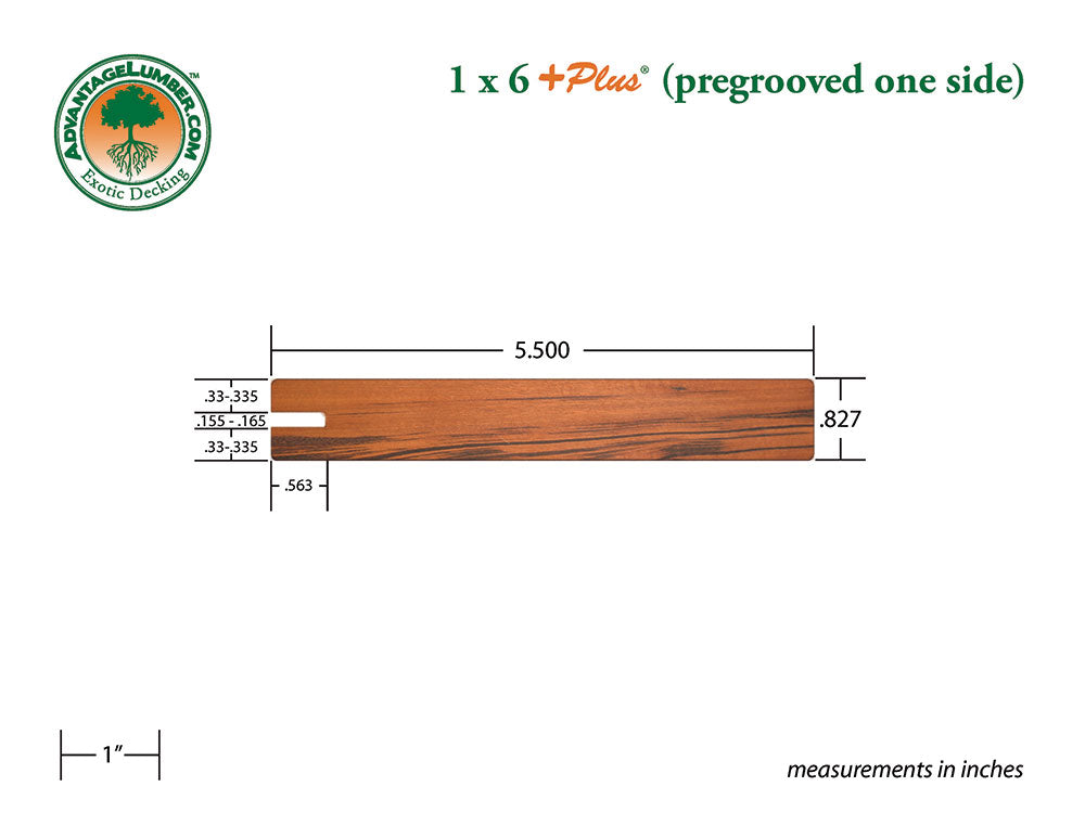 1 x 6 +PLUS® Tigerwood One Sided Pregrooved Decking (21mm x 6)