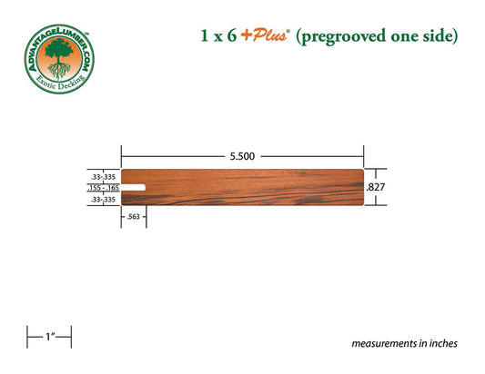 1 x 6 +PLUS® Tigerwood One Sided Pre-Grooved Decking (21mm x 6)