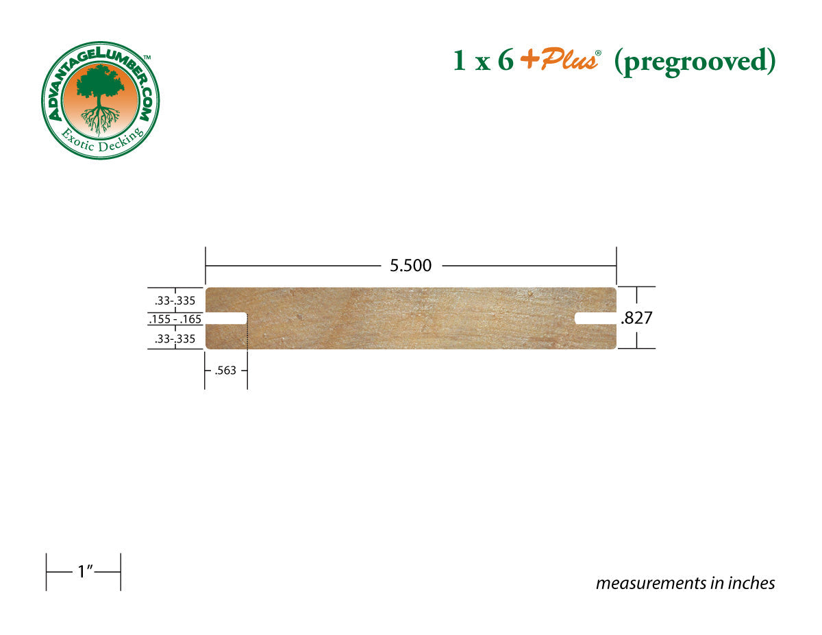 1 x 6 +Plus® Garapa Wood Pre-Grooved Decking (21mm x 6)