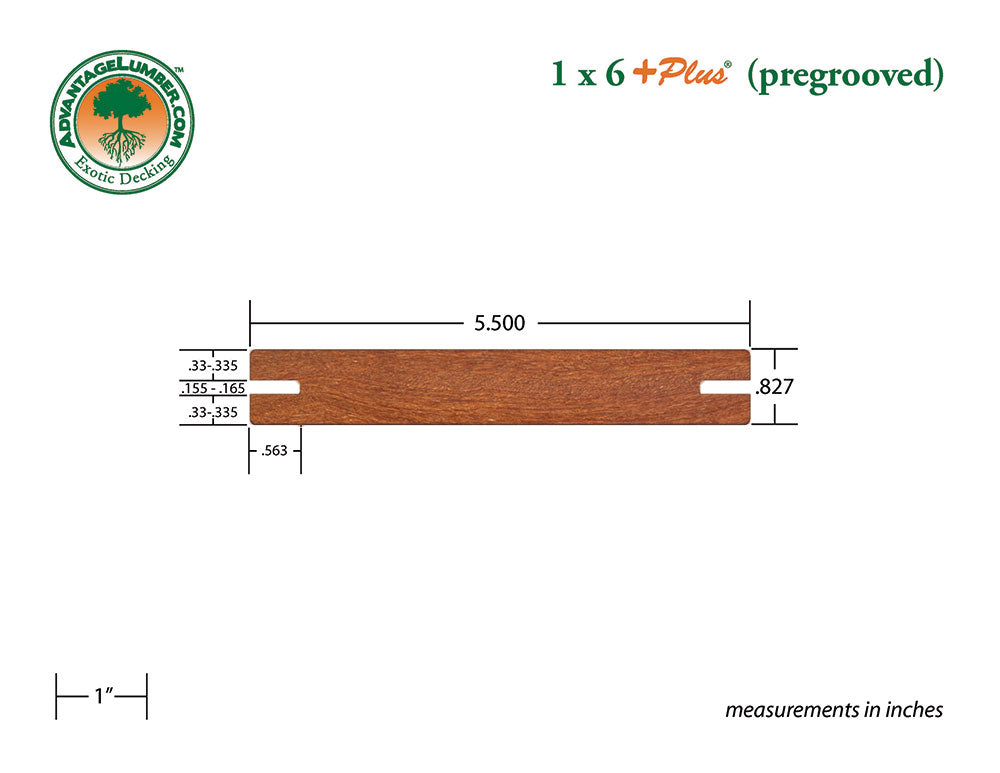 1 x 6 +Plus® Cumaru Wood Pregrooved Decking (21mm x 6)