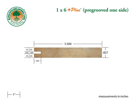 1 x 6 +Plus® Garapa One Sided Pre-Grooved Decking (21mm x 6)