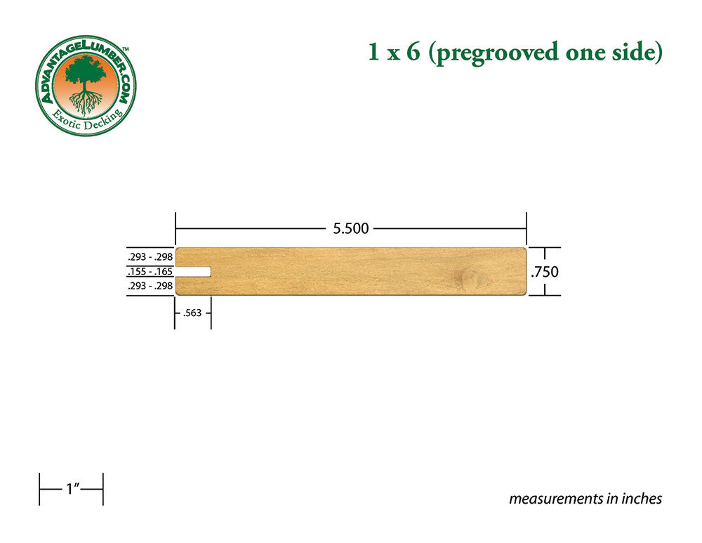 1 x 6 Garapa Wood One Sided Pregrooved Decking