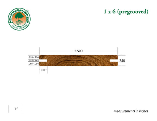 FSC® 1 x 6 Teak - Plantation Pre-Grooved Decking