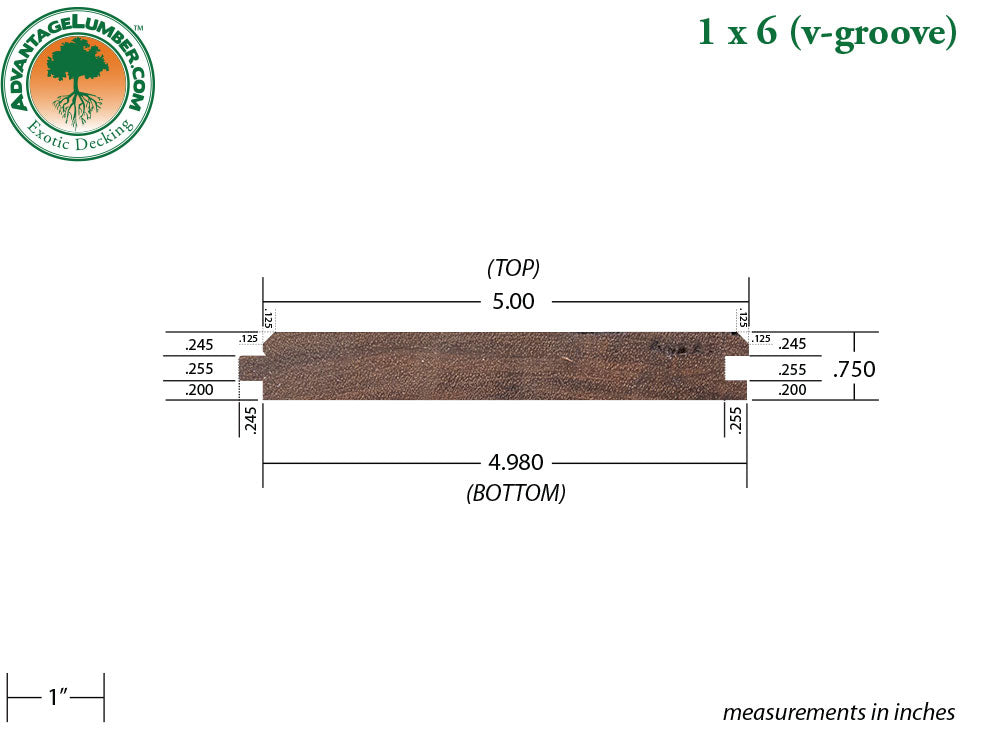 1 x 6 V-Groove Pecky Bolivian Walnut, Unfinished