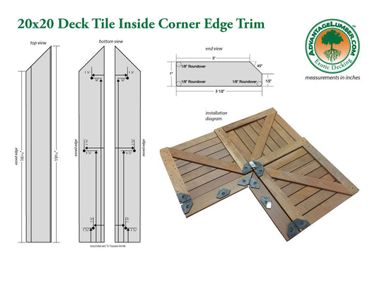 20 x 20 Deck Tile Edge Trim - Inside Corner Set
