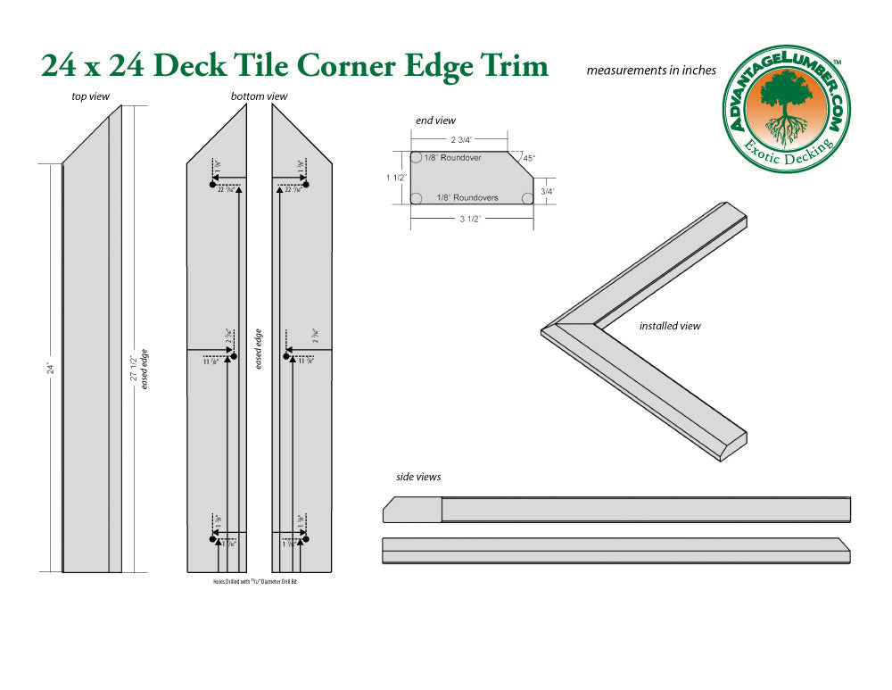 24 x 24 Advantage Deck Tile® Edge Trim - Outside Corner Set