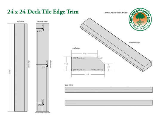 24 x 48 Advantage Deck Tile® Edge Trim - Straight 24"