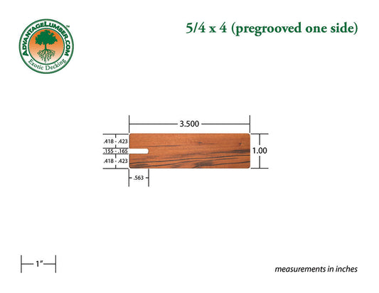 5/4 x 4 Tigerwood Wood One Sided Pre-Grooved Decking