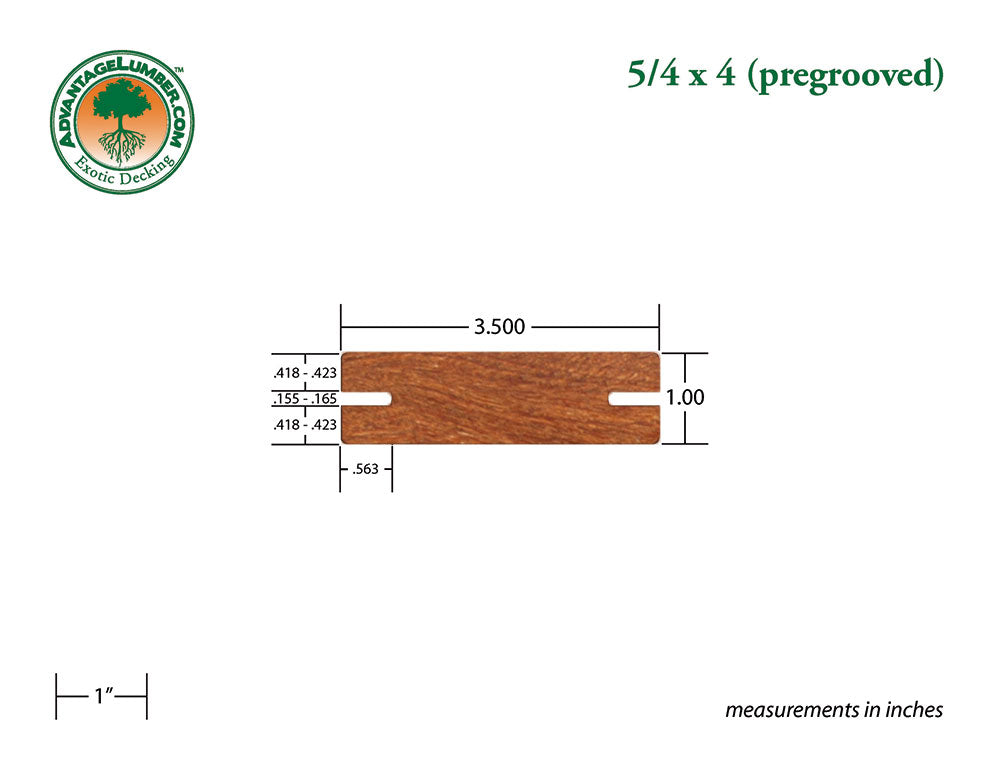 5/4x4 Cumaru Pregrooved Deck Surface Kit