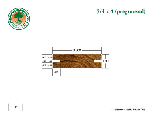 5/4 x 4 Teak Wood Pregrooved Decking