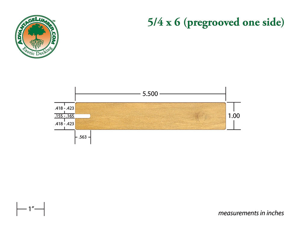 5/4 x 6 Garapa Wood One Sided Pre-Grooved Decking