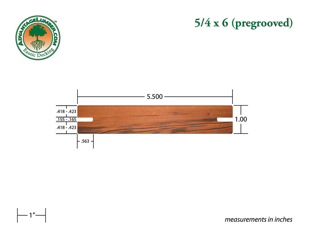5/4 x 6 Tigerwood Wood Pre-Grooved Decking