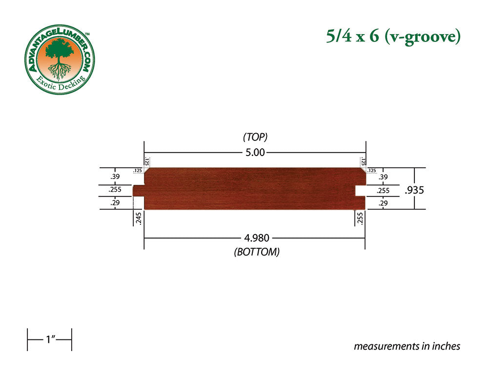 5/4 x 6 Brazilian Redwood (Massaranduba) Wood V-Groove